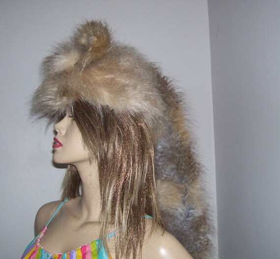 Easter Faux Coon Skin Cap Hat Furry Hat 