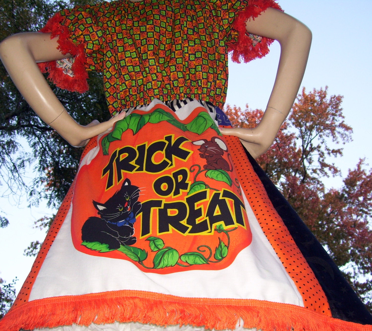 Patchwork Halloween Costume Dress: Jac-O-Lantern Trick or Treat Frock (L-XL)