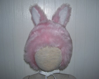 Baby Bunny Hat Furry Gift Baby Rabbit Ear Dress Up Soft Pink Faux Fur Bunny Role Play Vegan Halloween Costume OOAK Hat Toddler Kid unisex