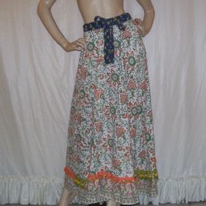 Bohemian Batik Skirt Hippie Boho India Cotton Maxi Ball Fringe Vintage Paisley Hippie Tapestry Skirt A Line Batik Adult M-XL Summer Skirt