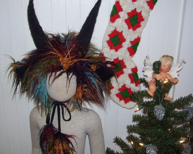 Ready to Ship Krampus Kids Hat Wild Furry Horn Fur Hat Monster Black