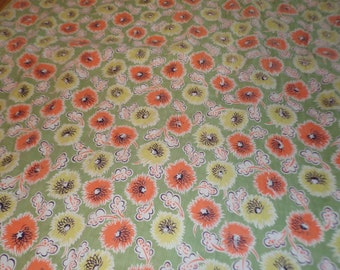 40's Quilt Lap Blanket Vintage Cotton Cute Summer blanket Chartreuse Orange Floral 56 x 66" Cute Retro decor Cottage Core Throw