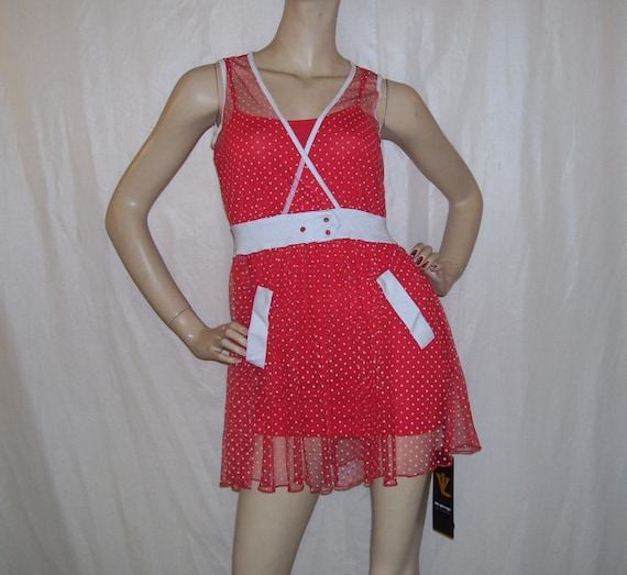 sheer red mini dress with tank lining anime costume lingerie role play von  lancelot vintage nwt polka dot dress naughty adult s