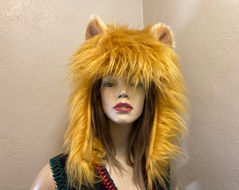 Furry Lion Hat Warm Halloween Game Hat Big Cat Costume Hat King of Jungle Hood OOAK Furry Detroit Beast Lion Hood Adult Unisex Furry Hood