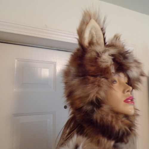 Furry Cat Hat Coat Tail Halloween Calico Kitty shops Costume Hat OOAK Furry Animal Hood Fur Jacket Adult Women Unisex Furry Costume