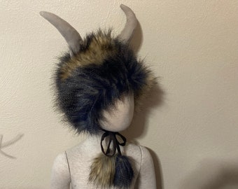 Ready to Ship Furry Wild Thing Hat Horn Fur Hat Monster Creature Hat Birthday OOAK Halloween Costume gift Toddler Child Kid Unisex 20-21”