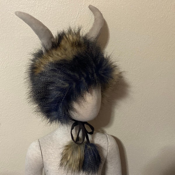 Ready to Ship Furry Wild Thing Hat Horn Fur Hat Monster Creature Hat Birthday OOAK Halloween Costume gift Toddler Child Kid Unisex 20-21”