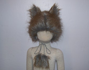 Furry Wolf Hat and Tail Set: Kids Halloween Costume, Role Play Dress Up