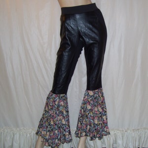 Black Fluffy Legging Abbey Dawn Pleather Chaps Flounce Costume Pants High Rise Black Disco Leggings Halloween Costume Piece OOAK Adult XL