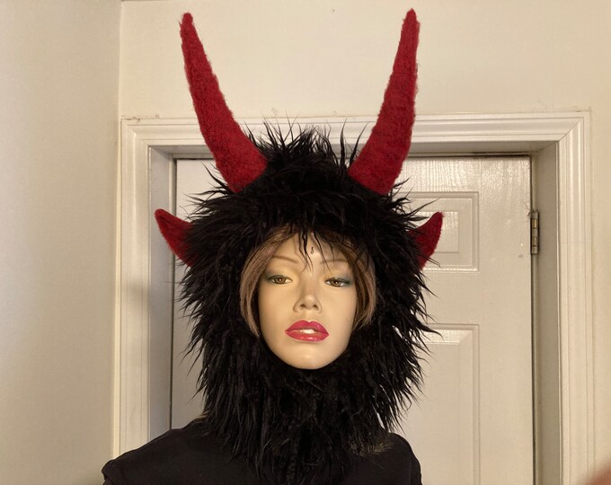 Ready to Ship Krampus Hat Wild Furry Horn Fur Hat Monster Black Winter