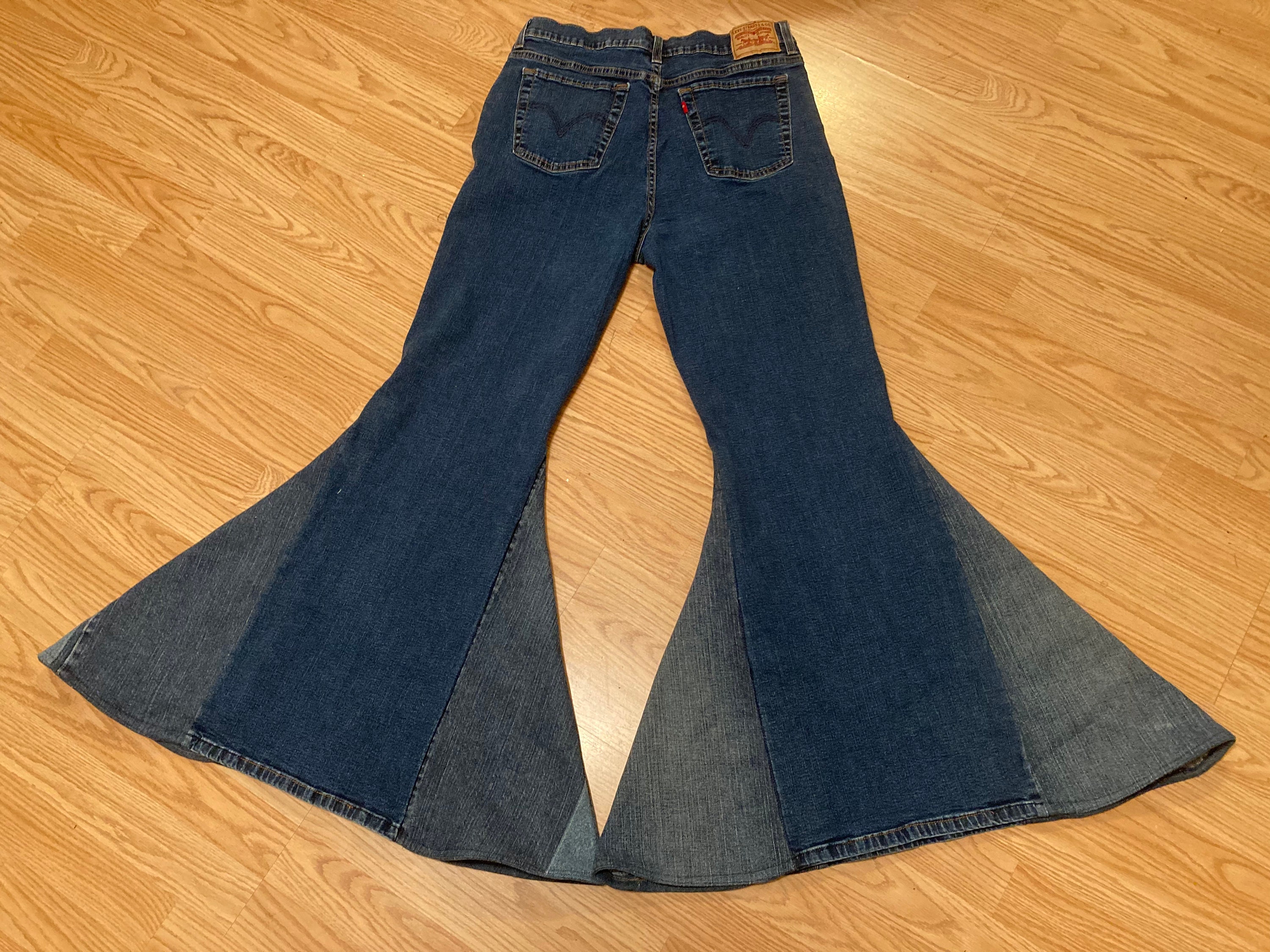 Size 14 OOAK Hippie Bell Bottom Jeans High Rise Upcycled