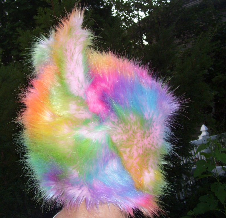  Rainbow  Wolf Fur Hat Pastel Rainbow Cat  Ear Hat Furry Etsy