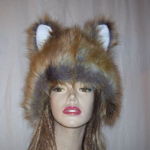 Red Fox Fur Hat with Ears Furry Foxy n Fabulous Fur Head Piece Halloween Costume Birthday Gift Winter Hat Adult Unisex Costume Hat USA Made