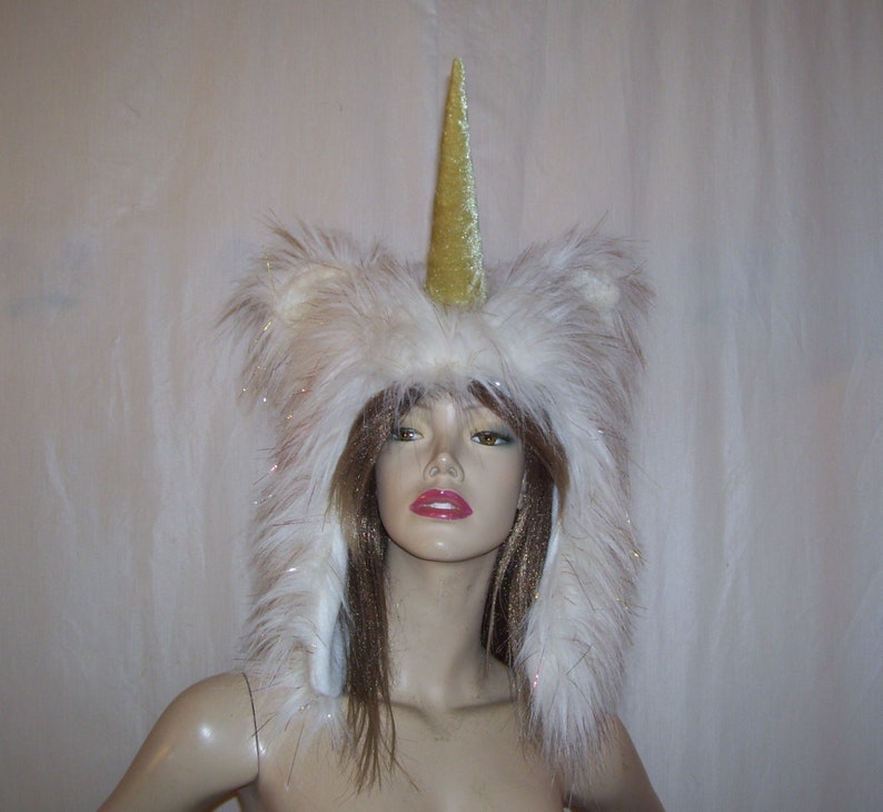 Unicorn Hat Horn Adult Hat Fluffy Last Black Unicorn Fur Fantasy Hat Hood Head Piece Mardi Gras Group Costume Hat Unicorn Costume Hat