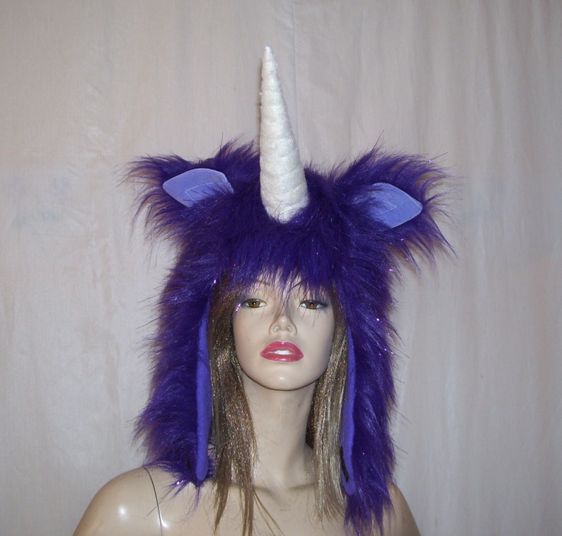 Unicorn Hat Horn Adult Hat Fluffy Last Black Unicorn Fur Fantasy Hat Hood Head Piece Mardi Gras Group Costume Hat Unicorn Costume Hat