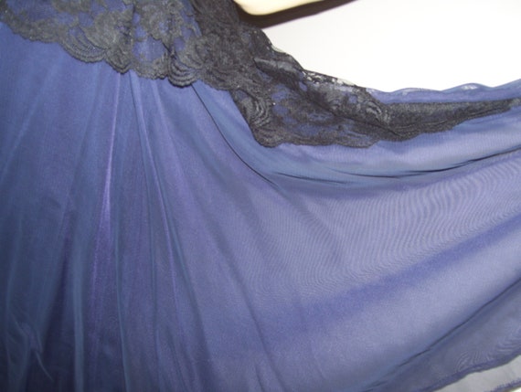 50s Evening Dress Sheer Net Lace Midnight Blue Of… - image 5