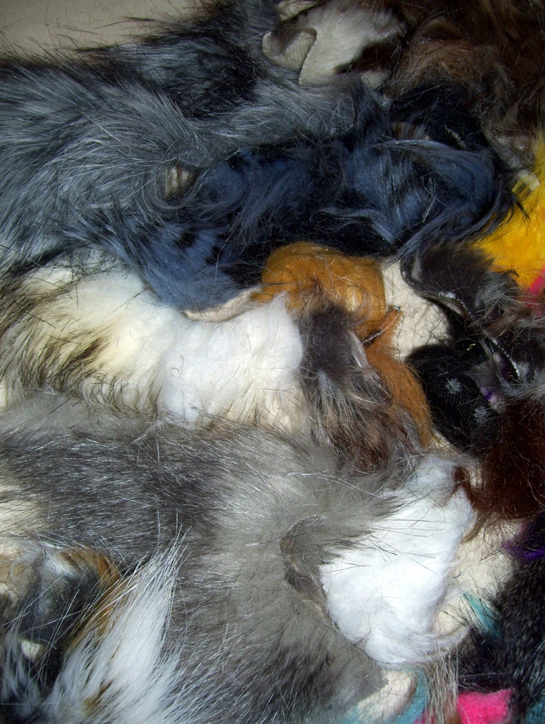 Mystery Faux half pound fur small scraps scrap bag for crafts masks dolls hair kids projects furry fun art teacher waldorf Natural or Colors image 4