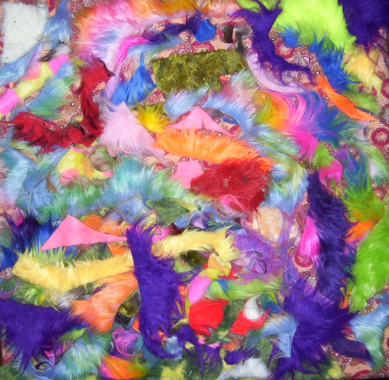 Mystery Faux half pound fur small scraps scrap bag for crafts masks dolls hair kids projects furry fun art teacher waldorf Natural or Colors image 2