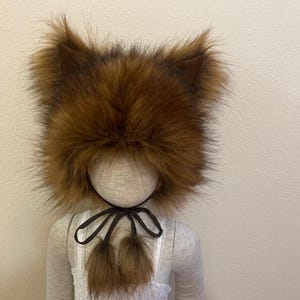Chapéu infantil de lobo peludo, forrado com lã, fantasia de Halloween