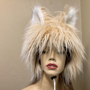 Muppet Dog Hat Big Ears Faux Fur Costume Head Piece Warm Animal Fox Furry Wolf Weird Animal Hat Unique Halloween Hat Adult Teen Big kids