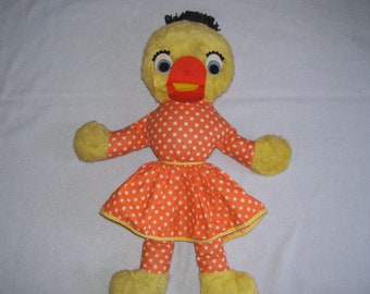 Vintage Knickerbocker Duck Plush: 1950s-60s Polka Dot Skirt, Easter Decor