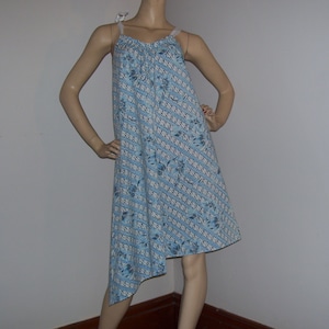 Abito estivo boho da spiaggia e piscina, federa, a trapezio, asimmetrico, bianco e blu, stile thai batik hippie, abito premaman, taglia M, L, XL, fino a 46" di torace