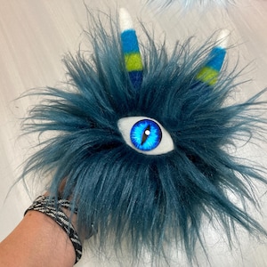 Cyclops Plushie Ornament Stuffed Plush Horned One Eye Fur Furry Car Decoration Plush Horned Critter Colorful OOAK Weird Gift HandMade in USA