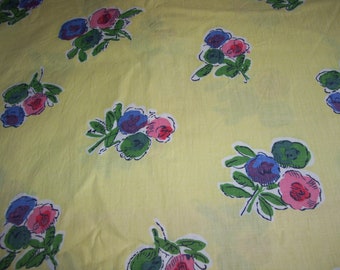 3 yds 1950s Cotton Fabric Vintage Yellow Blue Red Green Flower Material Quilting vtg 50s Fashion Fabric Floral 3 yard + 8" x 35" Flaw
