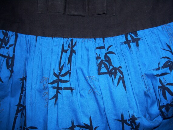 Hawaiian Dress 50s 1950s Bamboo Dress Blue Black … - image 3