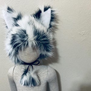 Harige wolvenhoed met staart zwart wit grijs Aussie Cattle Dog kind Halloweenkostuum