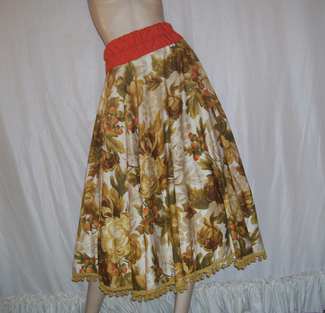 Earthy Autumn Circle Skirt W Fringe High Waist Boho Bohemian - Etsy