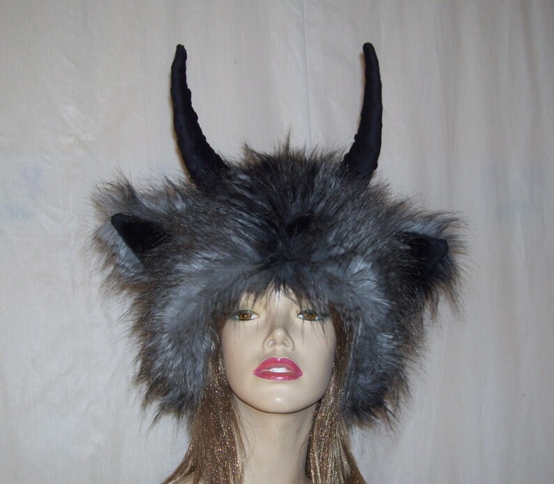 Monster Horned Hat Wild Thing Hat Black Gray Fur Woodland Etsy