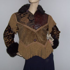 RARE J Wilde Brocade Jacket Fur Bohemian Boho Hippie Fringe Vintage Cropped Tapestry Statement Crazy Funky Patchwork J Wilde Coat Adult M L