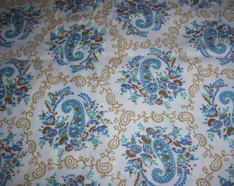 3 + yds 1950s Cotton Fabric Vintage White Blue Gold White Paisley Material Quilting vtg 50s Fashion Fabric Paisley Cotton 3 yard + 14" x 36"