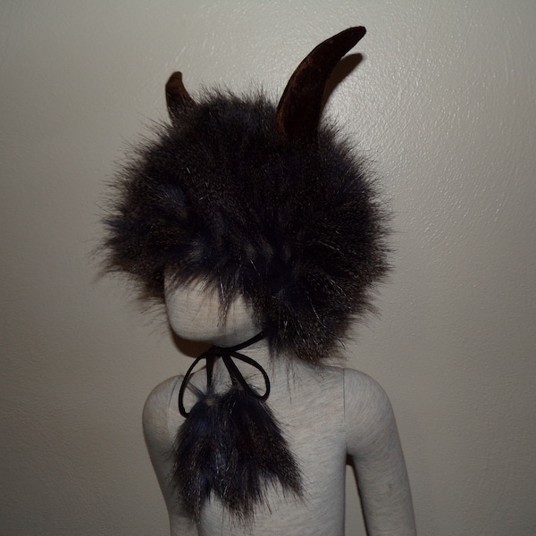 Ready to Ship Furry Wild Thing Hat Horn Fur Hat Monster Creature Hat Birthday OOAK Halloween Costume gift Toddler Child Kid Unisex 18-19.5"