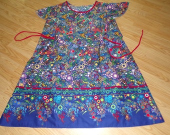 Rainbow Bubble Cotton Dress: Plus Size A-Line Trapeze
