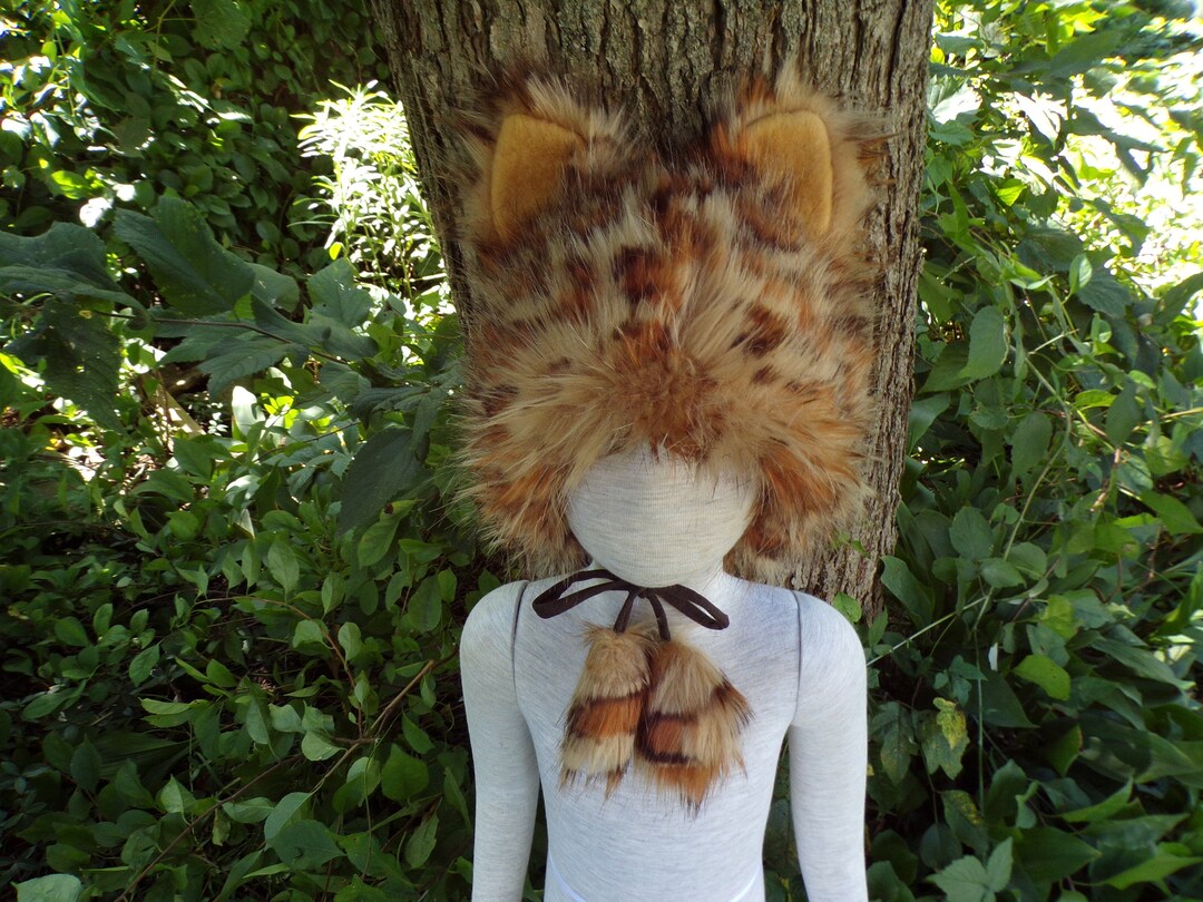 Ready to Ship Cheetah Hat Furry Ear AND Tail Dress up Brown Spotted