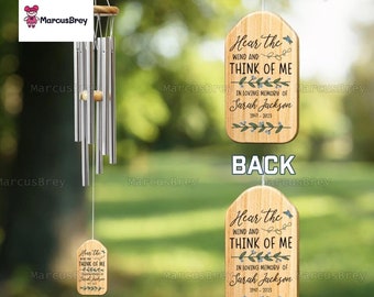 Personalized Wind Chimes, Hear the Wind and Think of Me Wind Chimes, Memorial Tribute Wind Chime, Bereavement Gift, Sympathy Wind Chime Gift