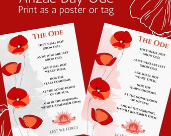 ANZAC Day Remembrance Day Ode Poster for display or tag