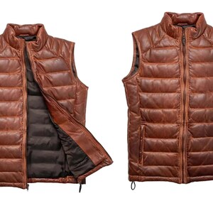 Doudoune décontractée en cuir pour hommes, Veste sans manches marron élégante