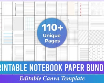 Printable Notebook Paper Bundle Canva | Editable Templates | DigitalDownload | Digital File | 2 Zip Files