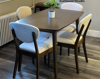 Five-piece dining set, small mid-century modern table and chair set with four chairs for home or apartment, padded backrests and seats