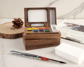 Personalized Portable Watercolor Box,Walnut Watercolor Box,Travel Watercolor Box,Watercolor Supplies,Painting Gift,Gifts for Painting Lovers
