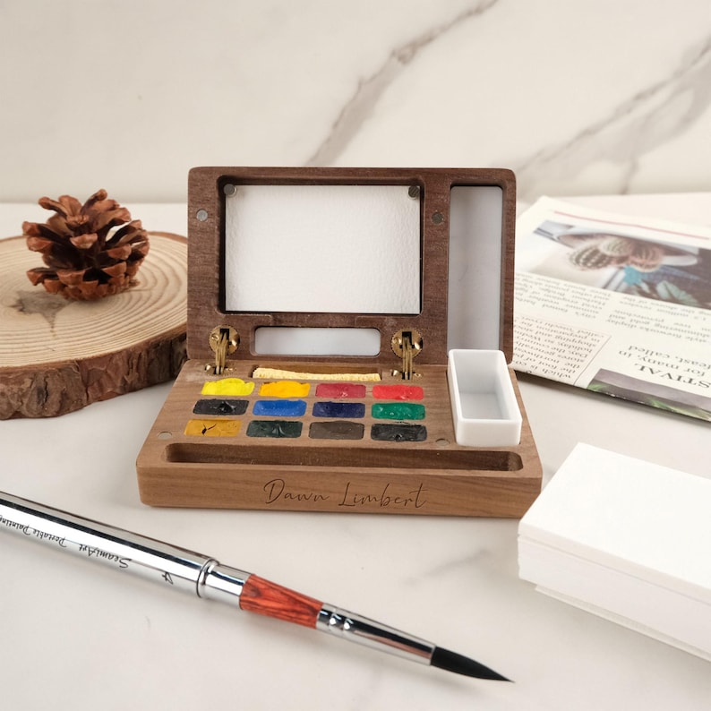 Personalized Portable Watercolor Box,walnut Watercolor Box,travel ...