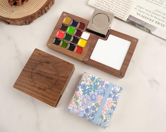 Personalized Portable Watercolor Box,Wooden Watercolor Box,Travel Mini Palette, Watercolor Supplies,Painting Gifts,Gifts for Painting Lovers
