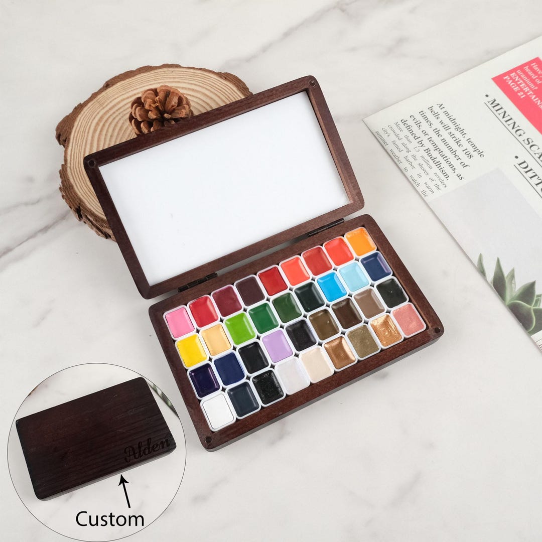 Paint Color Box Personalized Wooden Watercolor Paint Box, 36-color Portable Watercolor ...