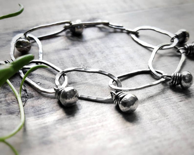 Sterling Silver Link Bracelet Beaded Sterling Silver Etsy