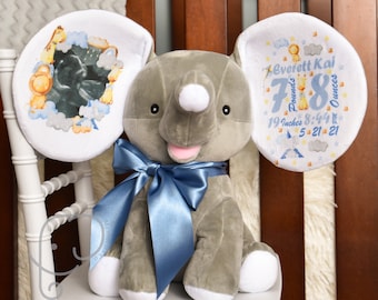 Birth Announcement Baby Gift, Personalized Elephant Stuffed Animal, Customized Name Newborn Gift, Birth Stat Baby Keepsake, Baby Shower Gift
