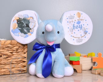 Birth Announcement Baby Gift, Personalized Elephant Stuffed Animal, Customized Name Newborn Gift, Birth Stat Baby Keepsake, Baby Shower Gift