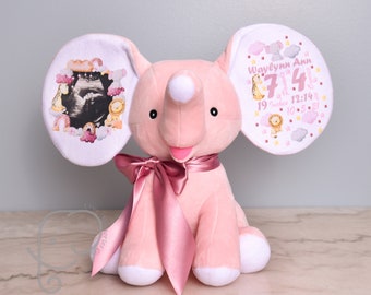 Birth Announcement Baby Gift, Personalized Elephant Stuffed Animal, Customized Name Newborn Gift, Birth Stat Baby Keepsake, Baby Shower Gift